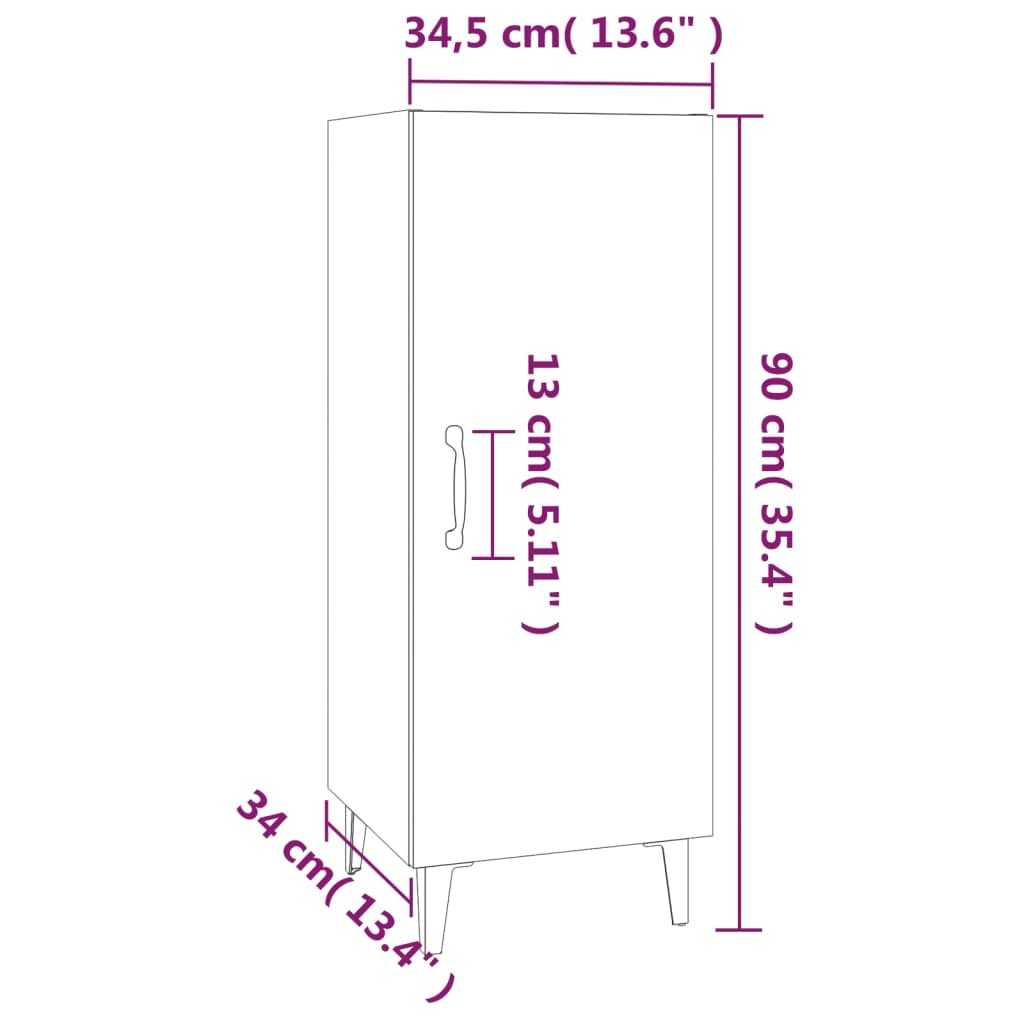 vidaXL Sideboard High Gloss White 13.6"x13.4"x35.4" Engineered Wood