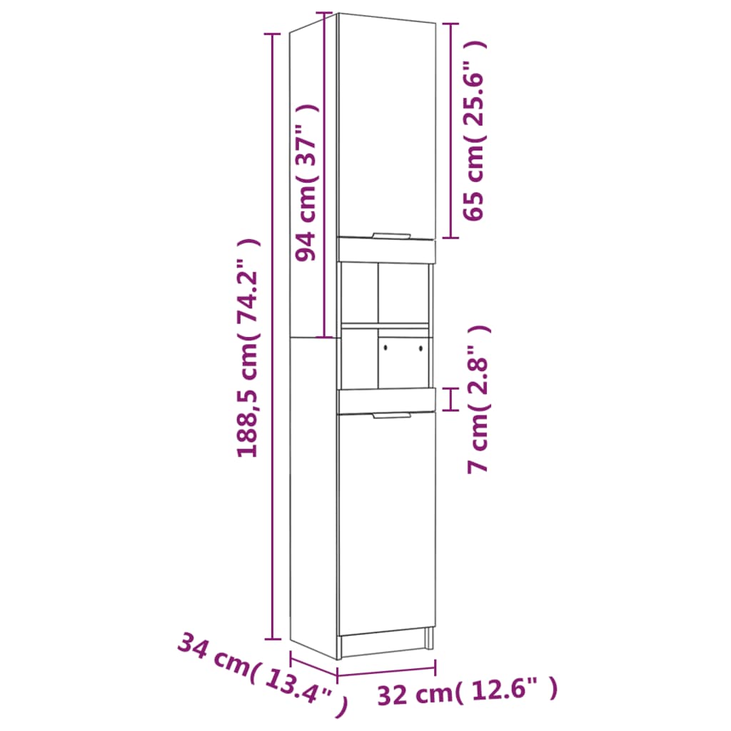 vidaXL Bathroom Cabinet Black 12.6"x13.4"x74.2" Engineered Wood