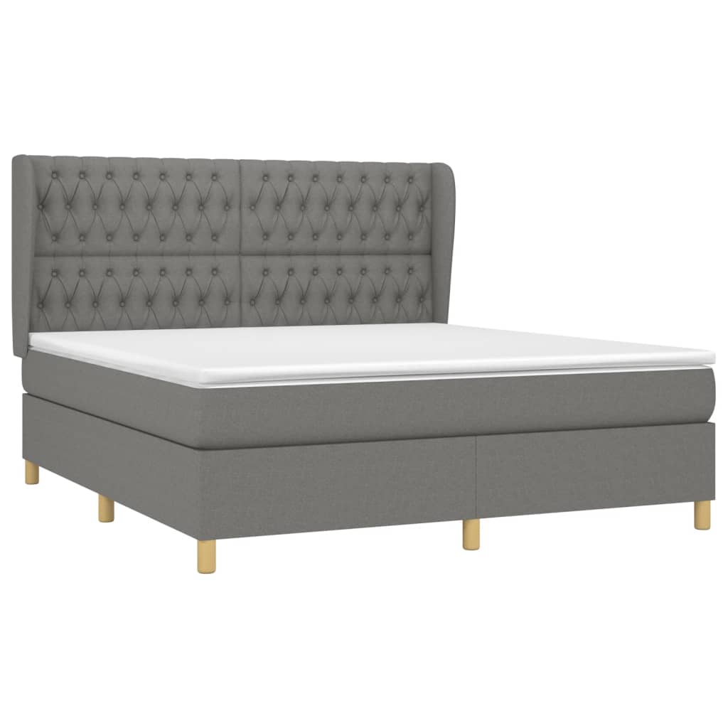 vidaXL Box Spring Bed with Mattress Dark Gray California King Fabric