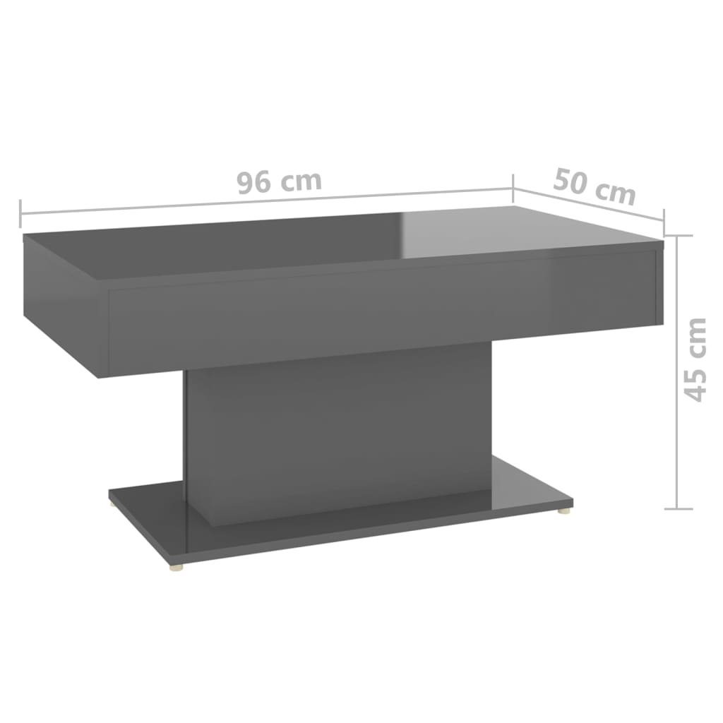 vidaXL Coffee Table High Gloss Gray 37.8"x19.7"x17.7" Engineered Wood
