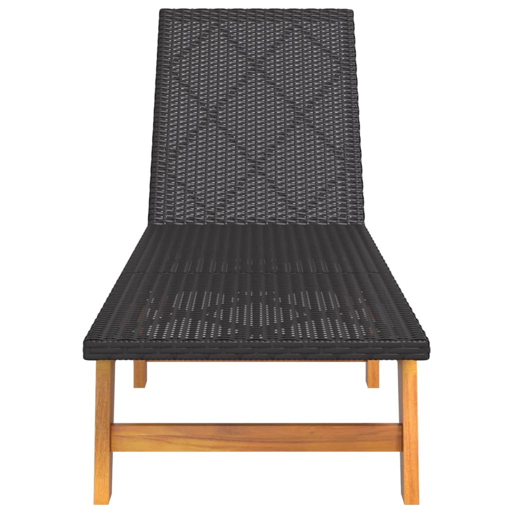 vidaXL Sun Lounger Black and Brown Poly Rattan and Solid Wood Acacia