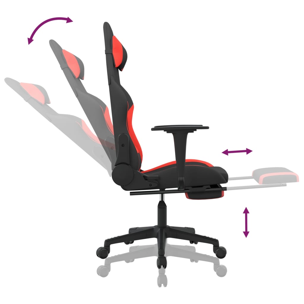 vidaXL Gaming Chair with Footrest Black and Red Fabric