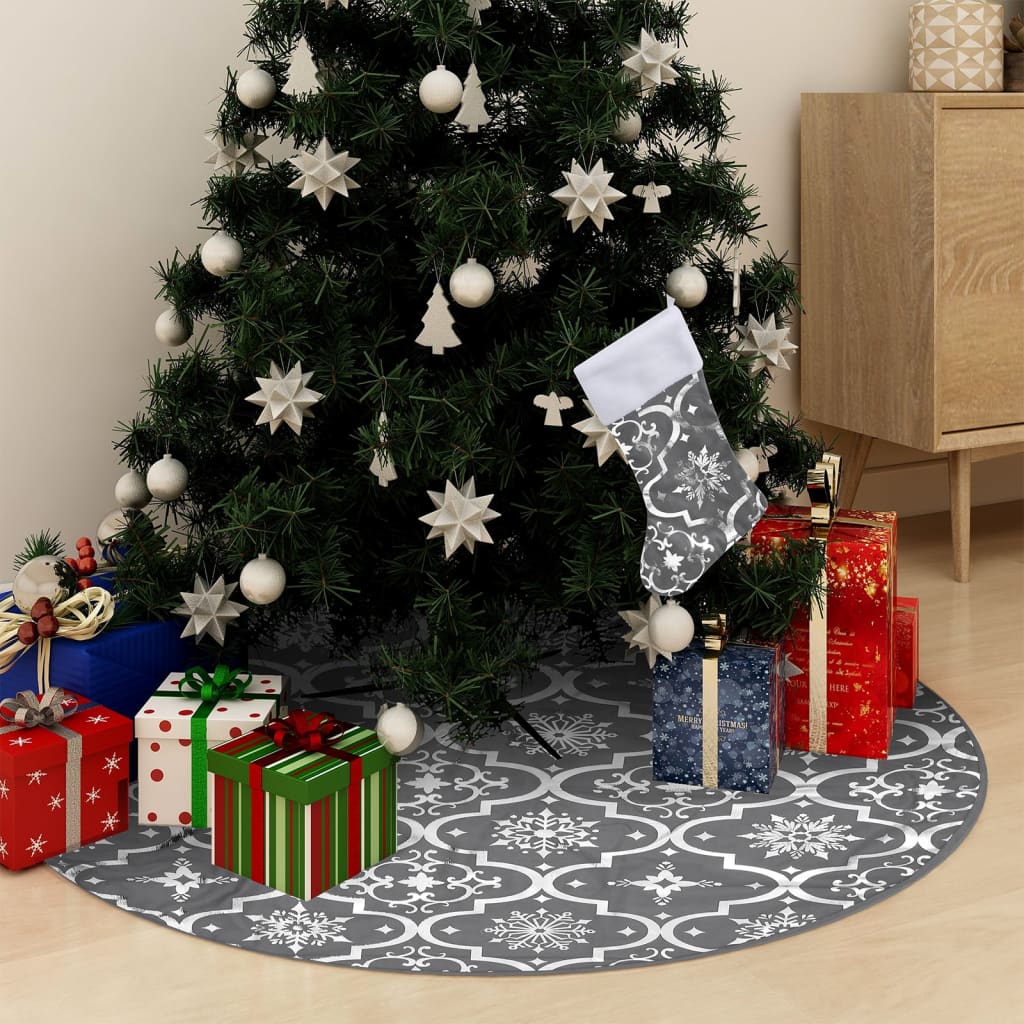 vidaXL Luxury Christmas Tree Skirt with Sock Gray 48" Fabric