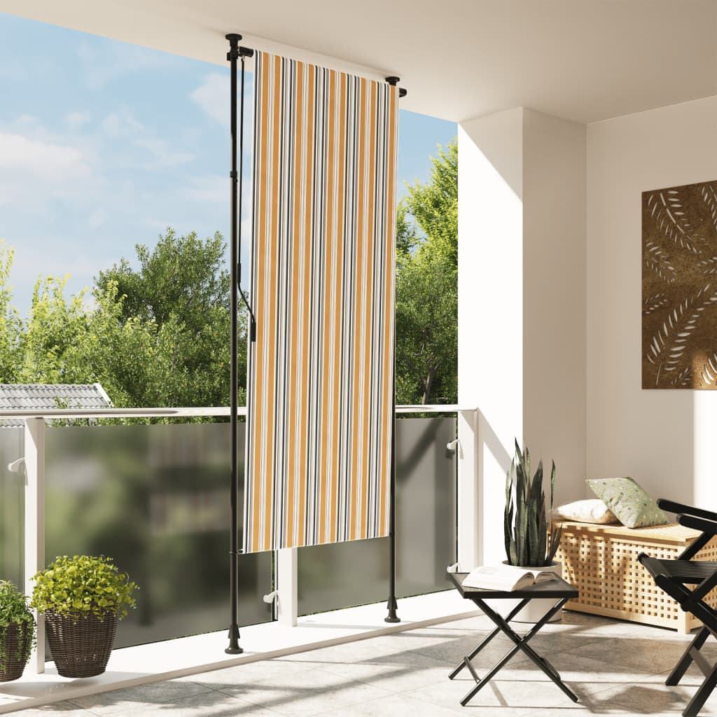 vidaXL Outdoor Roller Blind Yellow and White 39.4"x106.3" Fabric&Steel