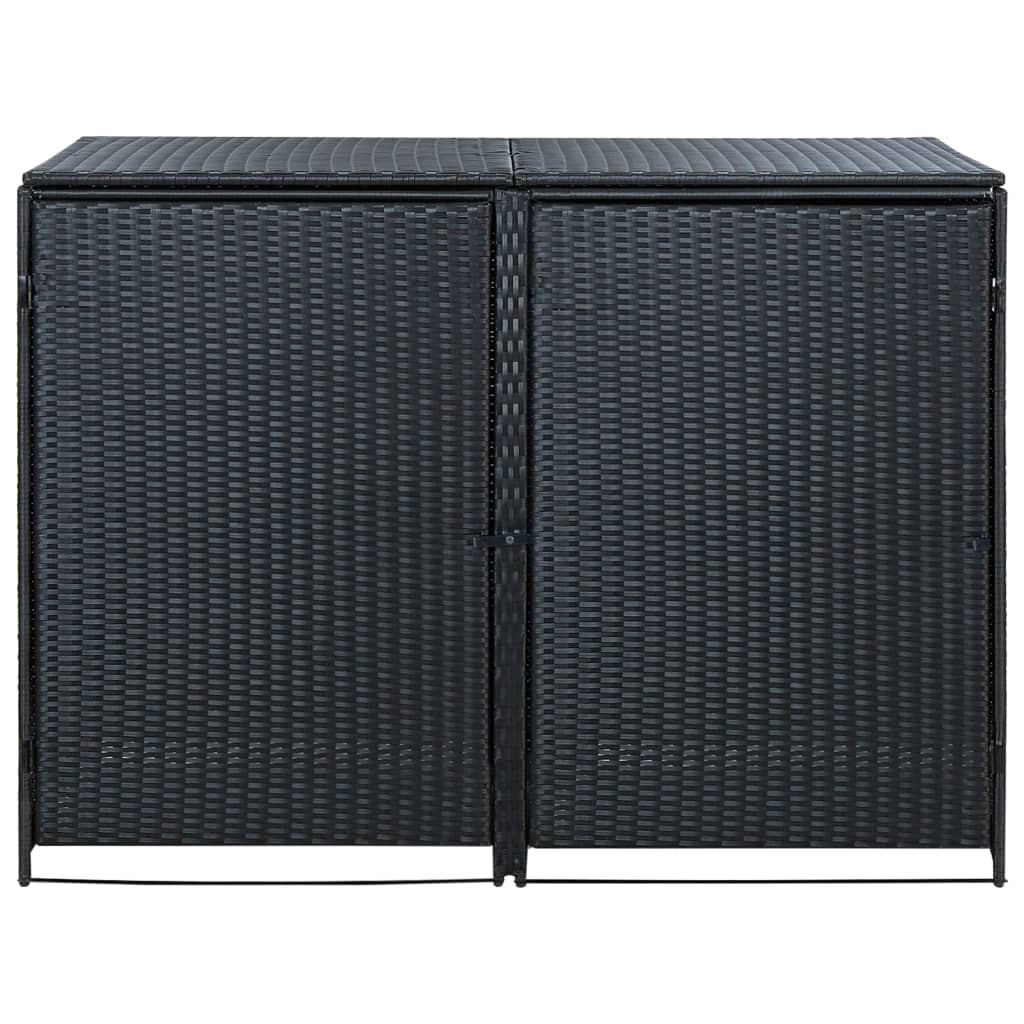 vidaXL Double Wheelie Bin Shed Poly Rattan Black 58.3"x31.5"x43.7"