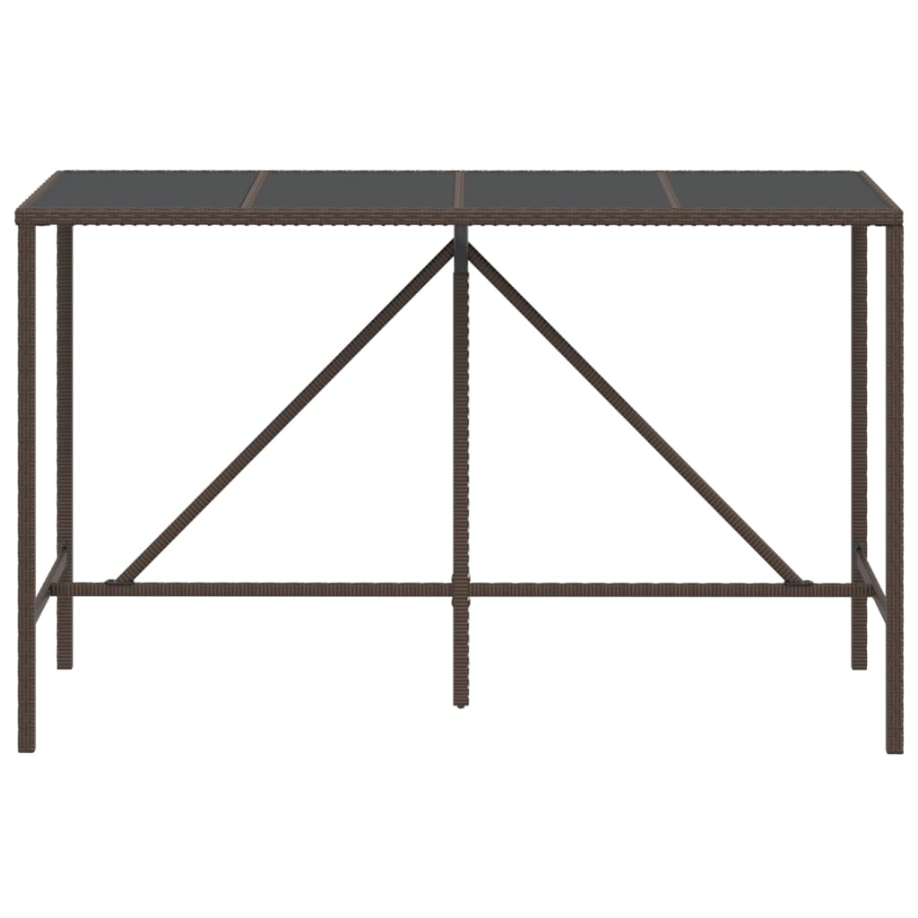 vidaXL Bar Table with Glass Top Brown 70.9"x27.6"x43.3" Poly Rattan
