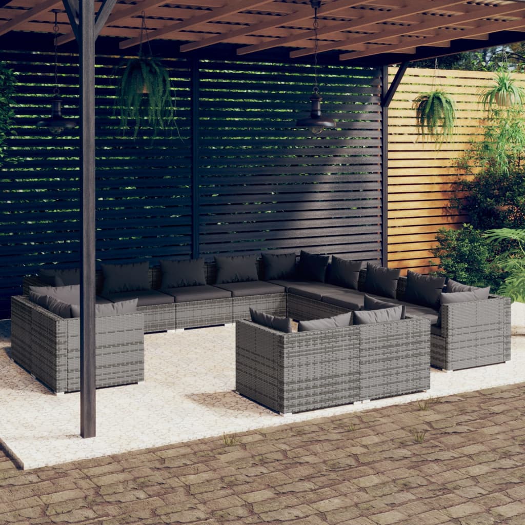 vidaXL 13 Piece Garden Lounge Set with Cushions Gray Poly Rattan