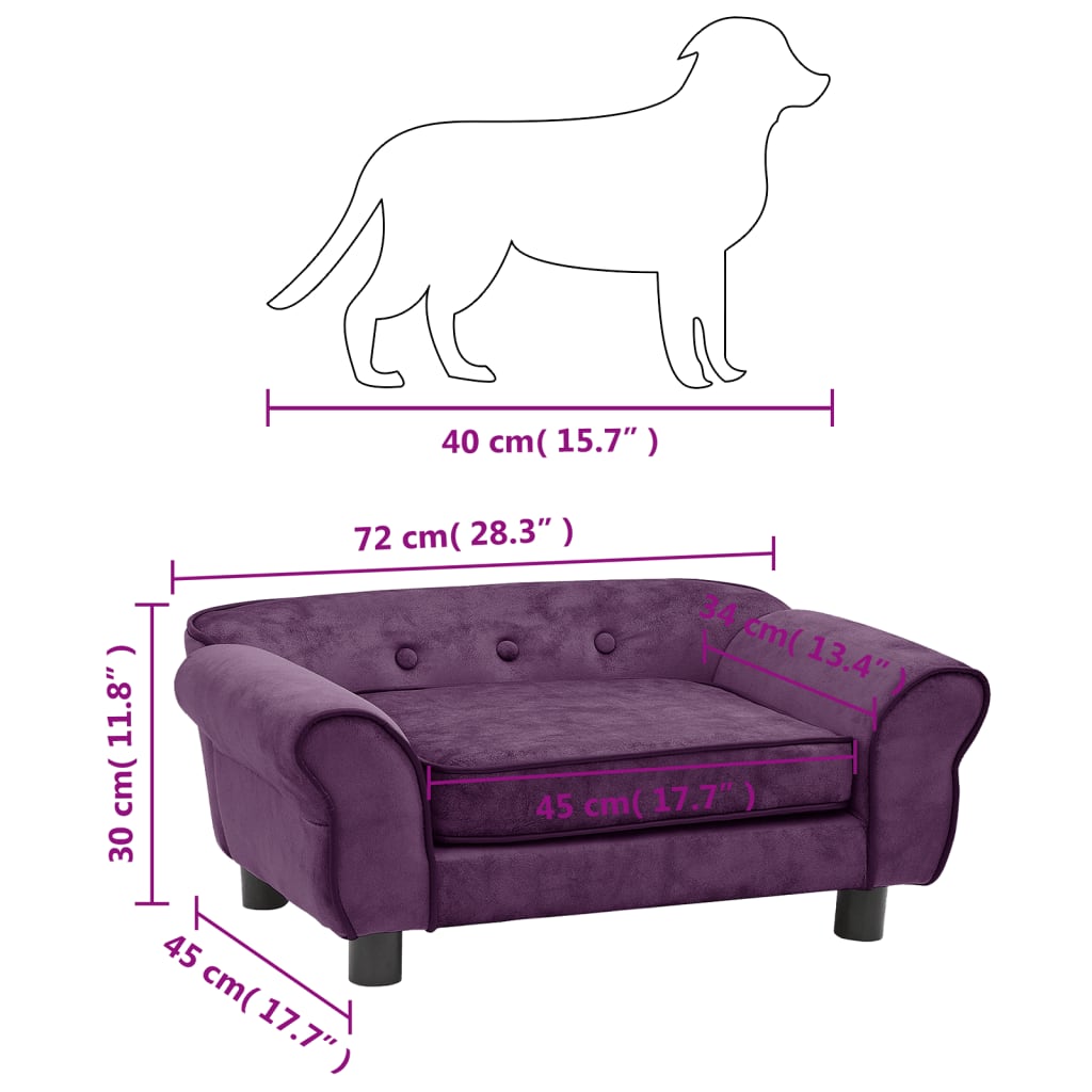 vidaXL Dog Sofa Burgundy 28.3"x17.7"x11.8" Plush