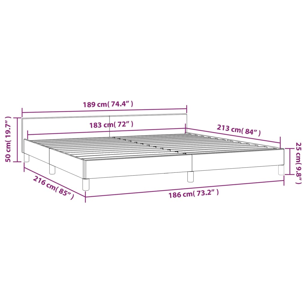 vidaXL Bed Frame with Headboard Light Gray 72"x83.9" California King Fabric