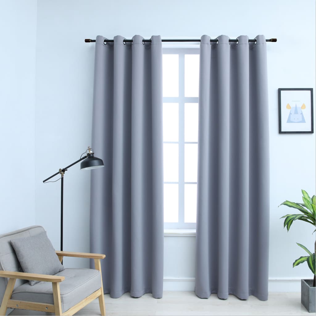 vidaXL Blackout Curtains with Rings 2 pcs Gray 54"x95" Fabric