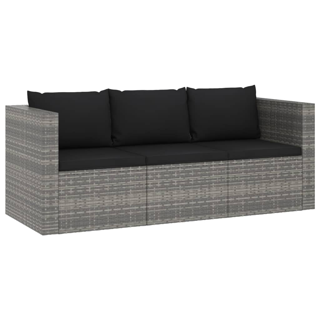 vidaXL 3 Piece Garden Lounge Set with Cushions Poly Rattan Gray