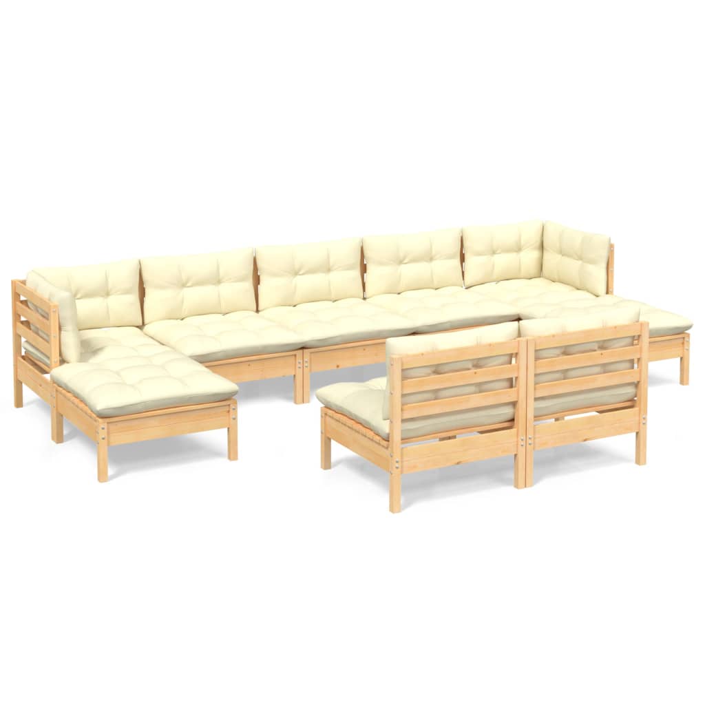 vidaXL 9 Piece Patio Lounge Set with Cream Cushions Pinewood