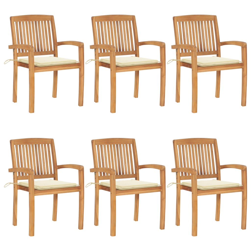vidaXL Stacking Patio Chairs with Cushions 6 pcs Solid Teak Wood