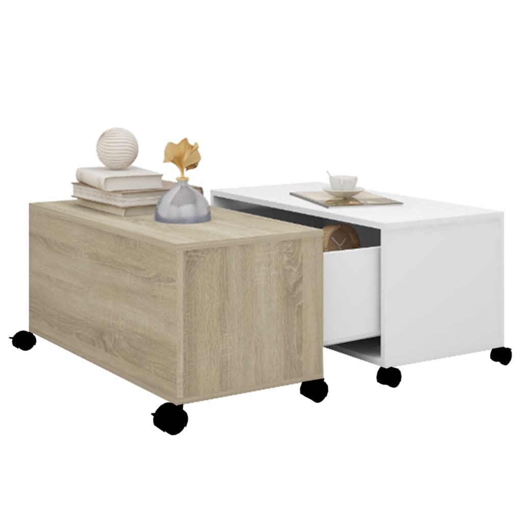 vidaXL Coffee Table White and Sonoma Oak 29.5"x29.5"x15" Engineered Wood