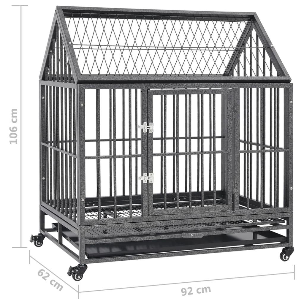 vidaXL Dog Cage with Wheels and Roof Steel 36.2"x24.4"x41.7"