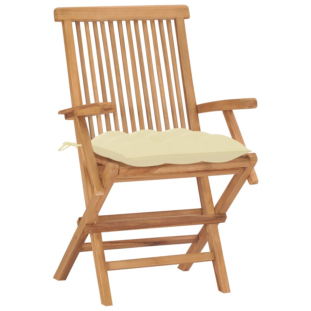 vidaXL Patio Chairs with Cream White Cushions 2 pcs Solid Teak Wood