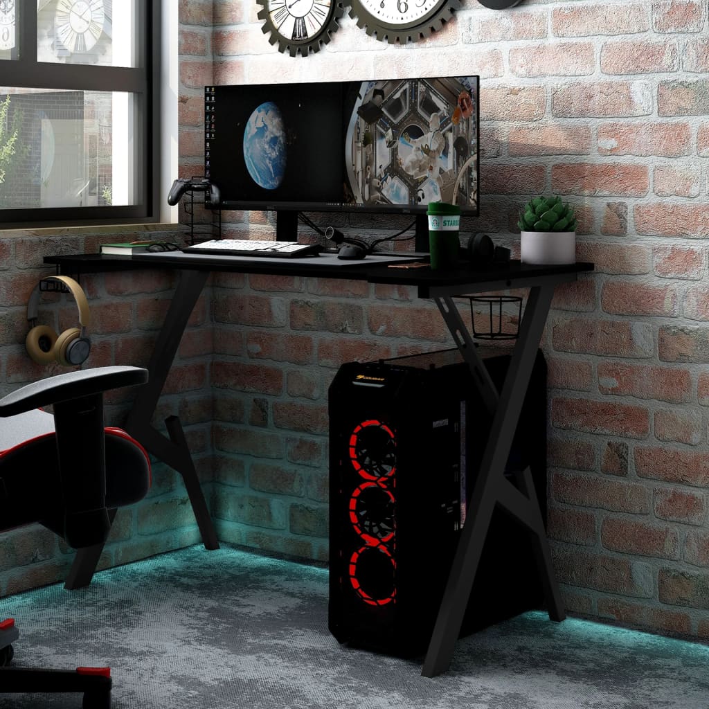 vidaXL Gaming Desk with Y Shape Legs Black 43.3" x 23.6" x 29.5"