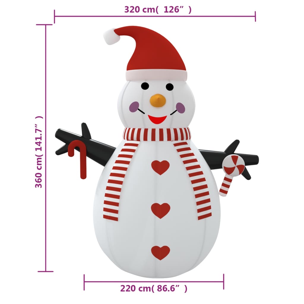 vidaXL Inflatable Snowman with LEDs 12 ft