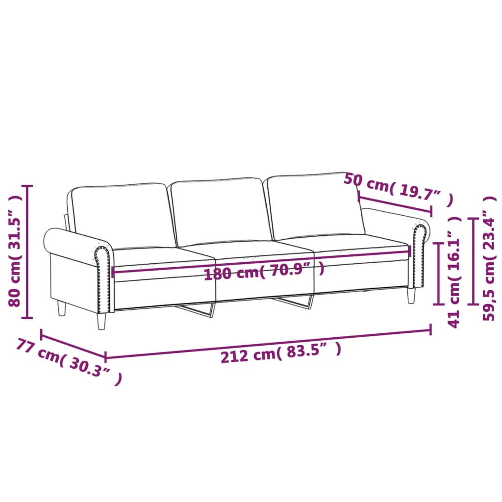 vidaXL 3-Seater Sofa Dark Gray 70.9" Velvet