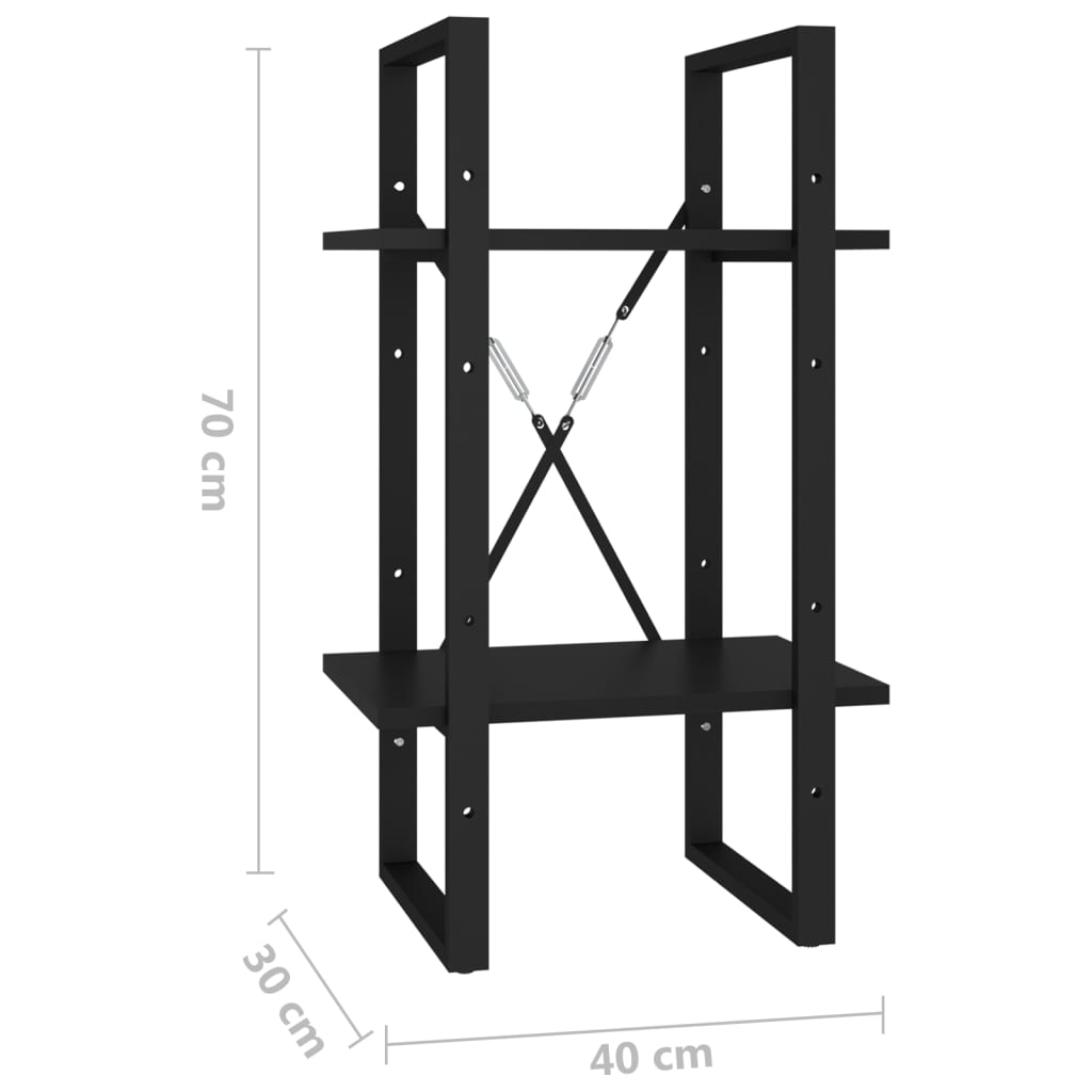 vidaXL 2-Tier Book Cabinet Black 15.7"x11.8"x27.6" Engineered Wood