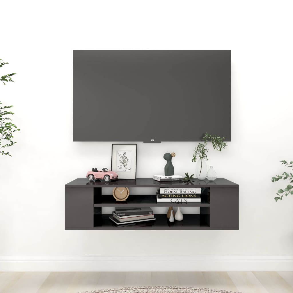 vidaXL Hanging TV Stand High Gloss Gray 39.4"x11.8"x10.4" Engineered Wood