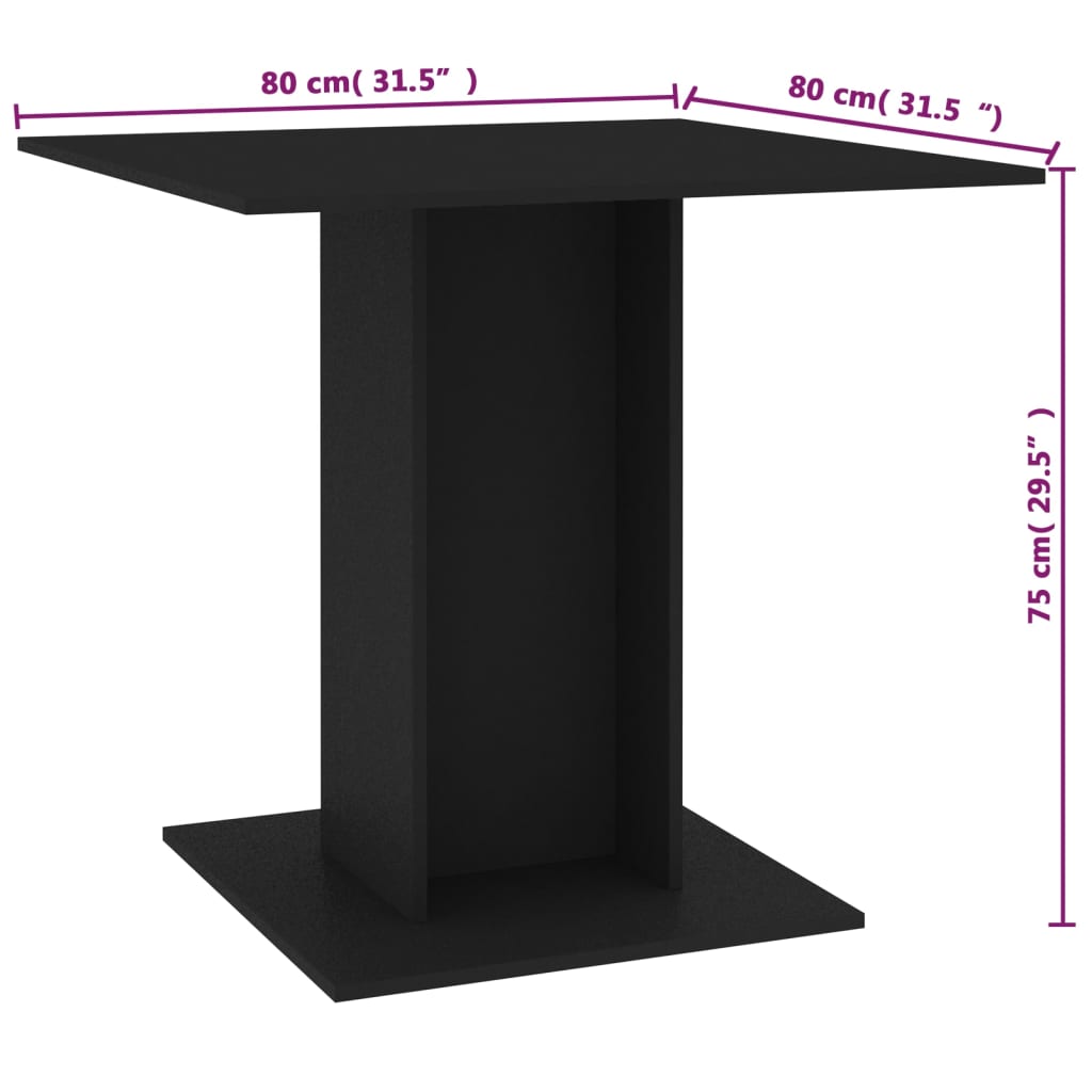 vidaXL Dining Table Black 31.5"x31.5"x29.5" Engineered Wood