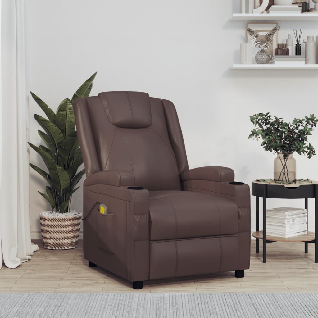 vidaXL Massage Reclining Chair Brown Faux Leather