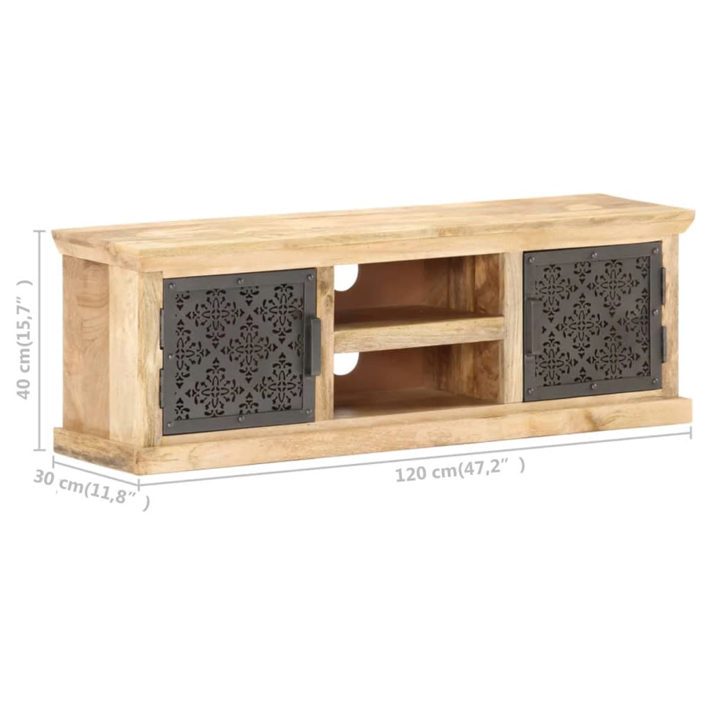 vidaXL TV Cabinet with Steel Doors 47.2"x11.8"x15.7" Solid Mango Wood