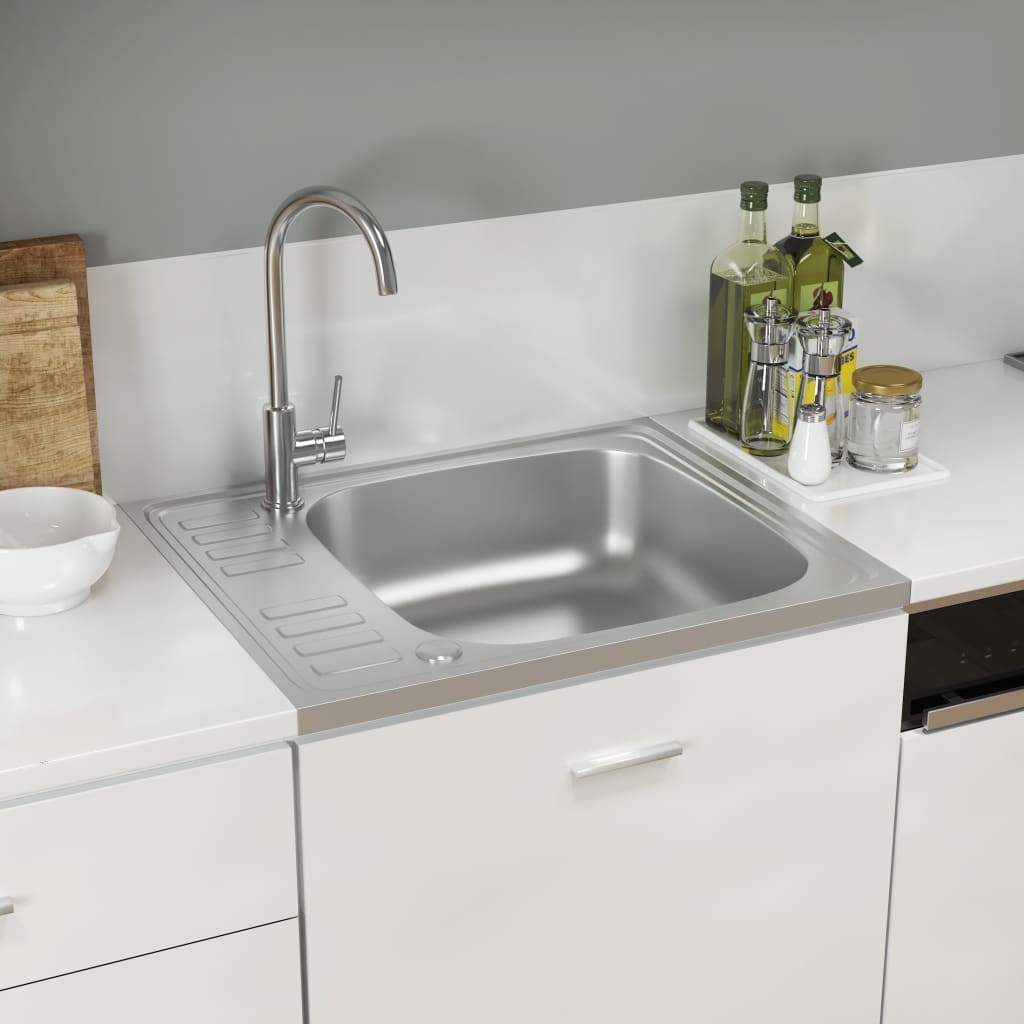 vidaXL Kitchen Sink with Drainer Set Silver 19.7"x23.6"x6.1" Stainless Steel