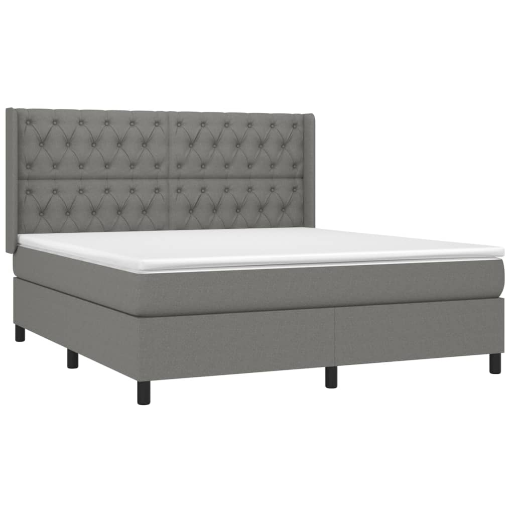 vidaXL Box Spring Bed with Mattress Dark Gray Queen Fabric