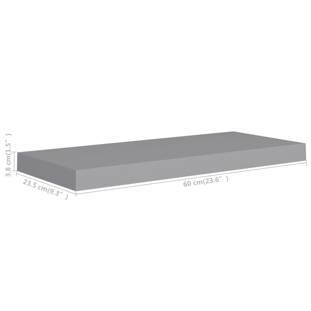 vidaXL Floating Wall Shelves 2 pcs Gray 23.6"x9.3"x1.5" MDF