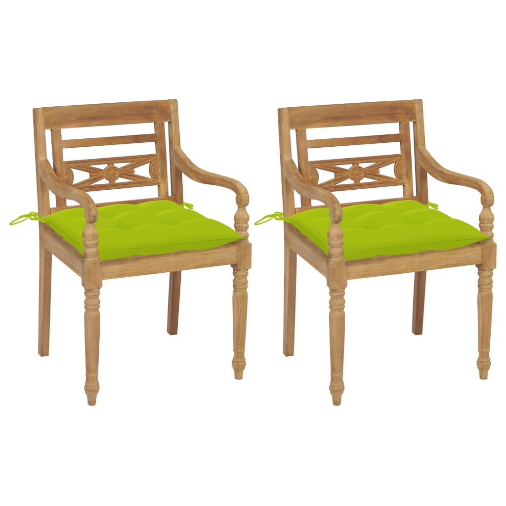 vidaXL Batavia Chairs 2 pcs with Bright Green Cushions Solid Teak Wood
