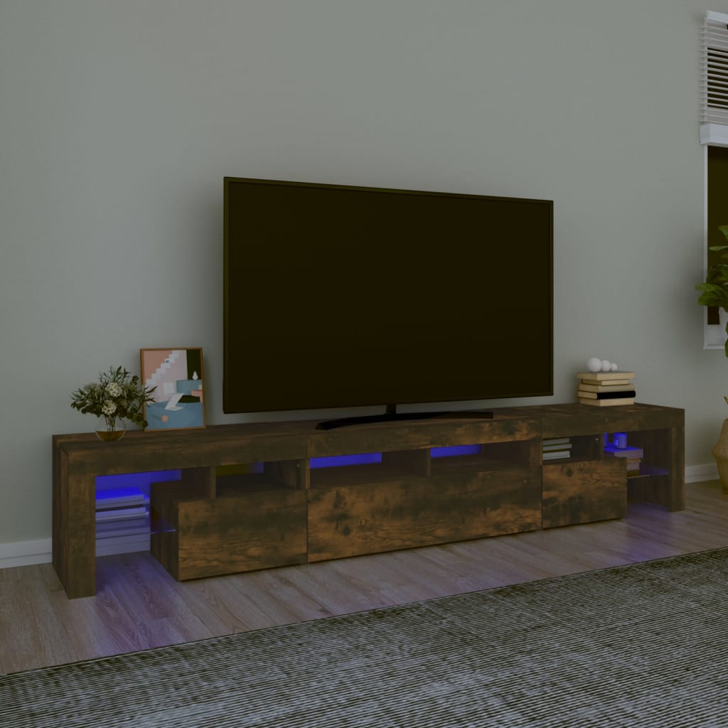 vidaXL TV Stand with LED Lights Smoked Oak 90.6"x14.4"x15.7"