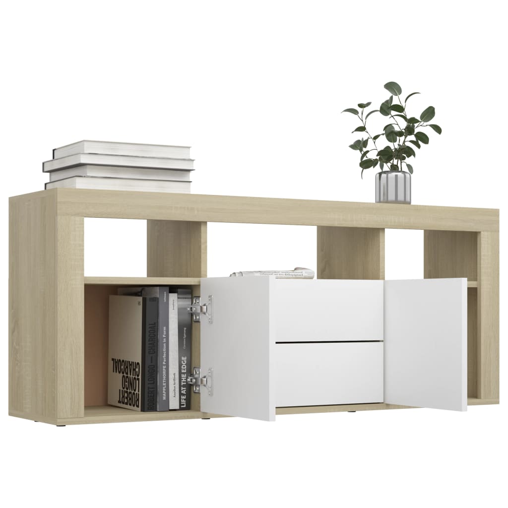 vidaXL TV Cabinet White and Sonoma Oak 47.2"x11.8"x19.7" Engineered Wood