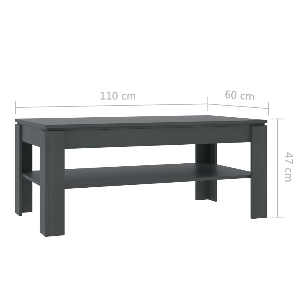 vidaXL Coffee Table Gray 43.3"x23.6"x18.5" Engineered Wood