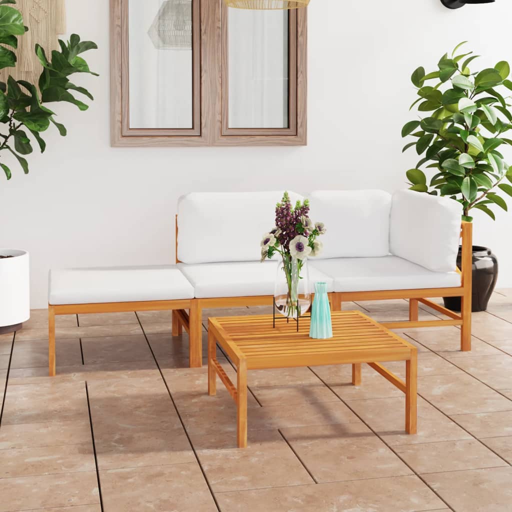 vidaXL 4 Piece Patio Lounge Set with Cream Cushions Solid Teak Wood