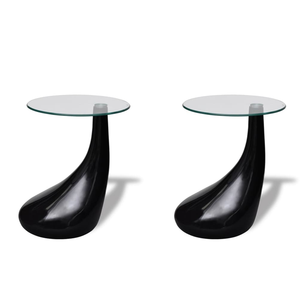 vidaXL Coffee Tables 2 pcs with Round Glass Top High Gloss Black