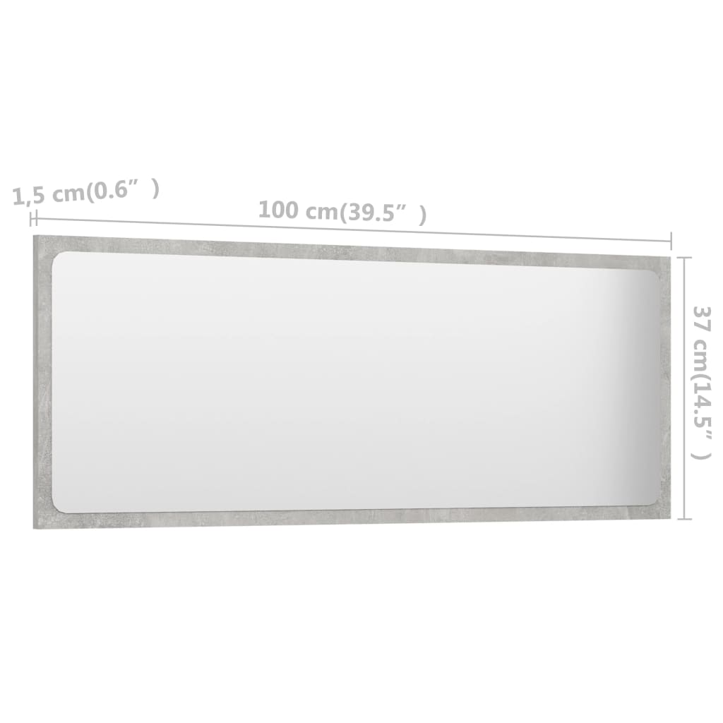 vidaXL Bathroom Mirror Concrete Gray 39.4"x0.6"x14.6" Engineered Wood