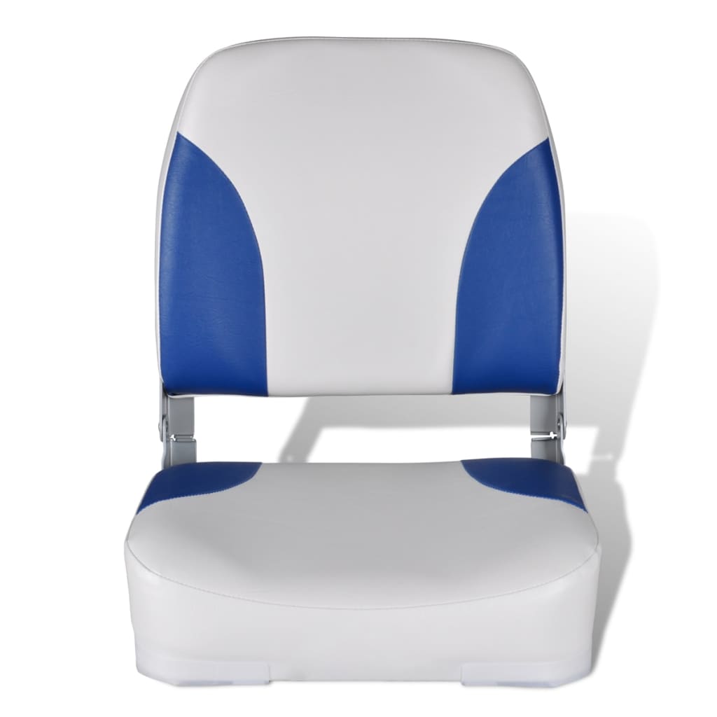 vidaXL Boat Seats 2 pcs Foldable Backrest Blue-white Pillow 16.1"x14.2"x18.9"