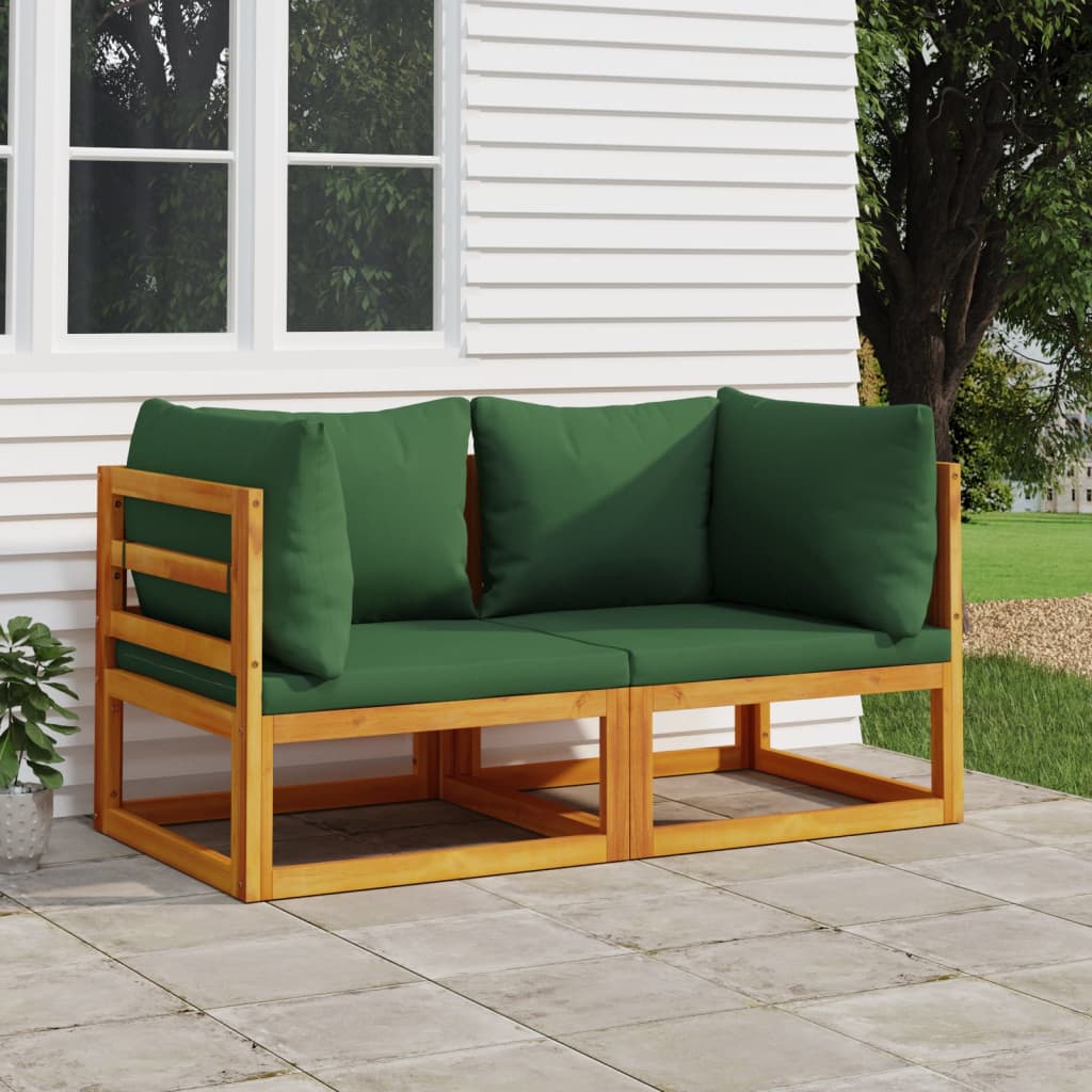 vidaXL Sectional Corner Sofas 2 pcs with Green Cushions Solid Wood Acacia
