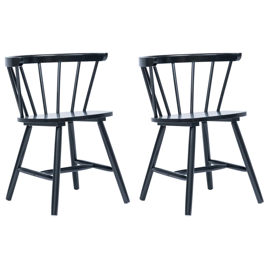 vidaXL Dining Chairs 2 pcs Black Solid Rubber Wood