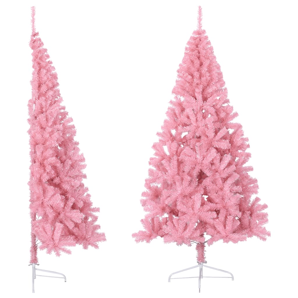vidaXL Artificial Half Christmas Tree with Stand Pink 8 ft PVC