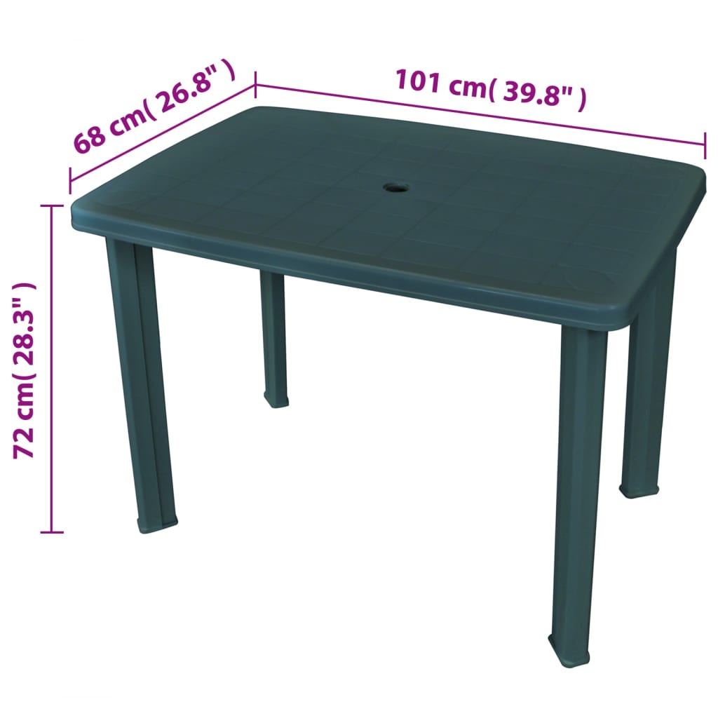 vidaXL Patio Table Green 39.8"x26.8"x28.3" Plastic