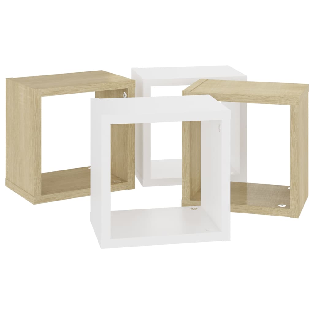 vidaXL Wall Cube Shelves 4 pcs White and Sonoma Oak 8.7"x5.9"x8.7"