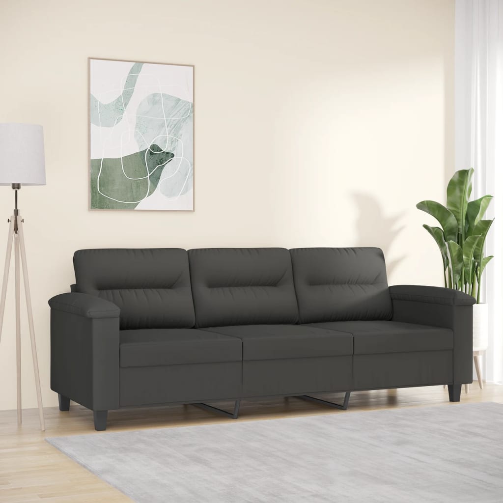 vidaXL 3-Seater Sofa Dark Gray 70.9" Microfiber Fabric