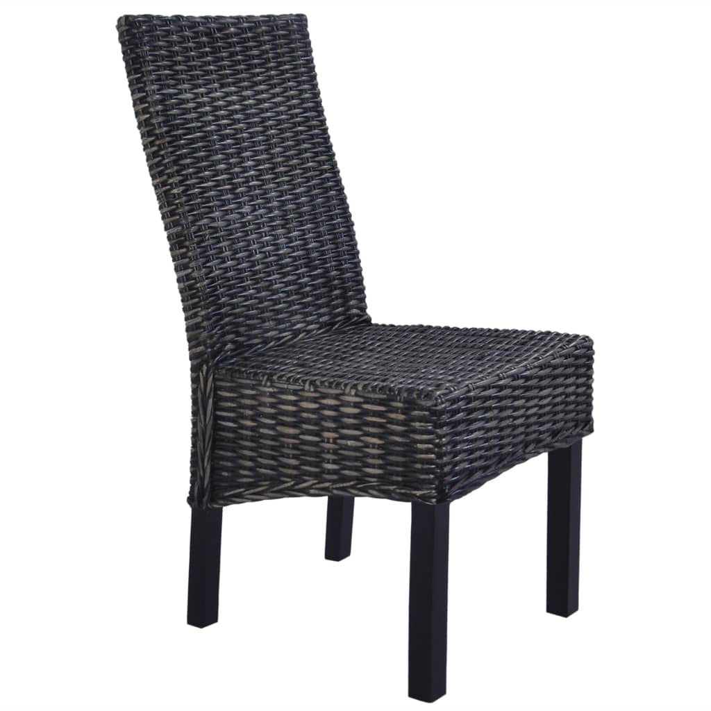 vidaXL Dining Chairs 2 pcs Black Kubu Rattan and Mango Wood