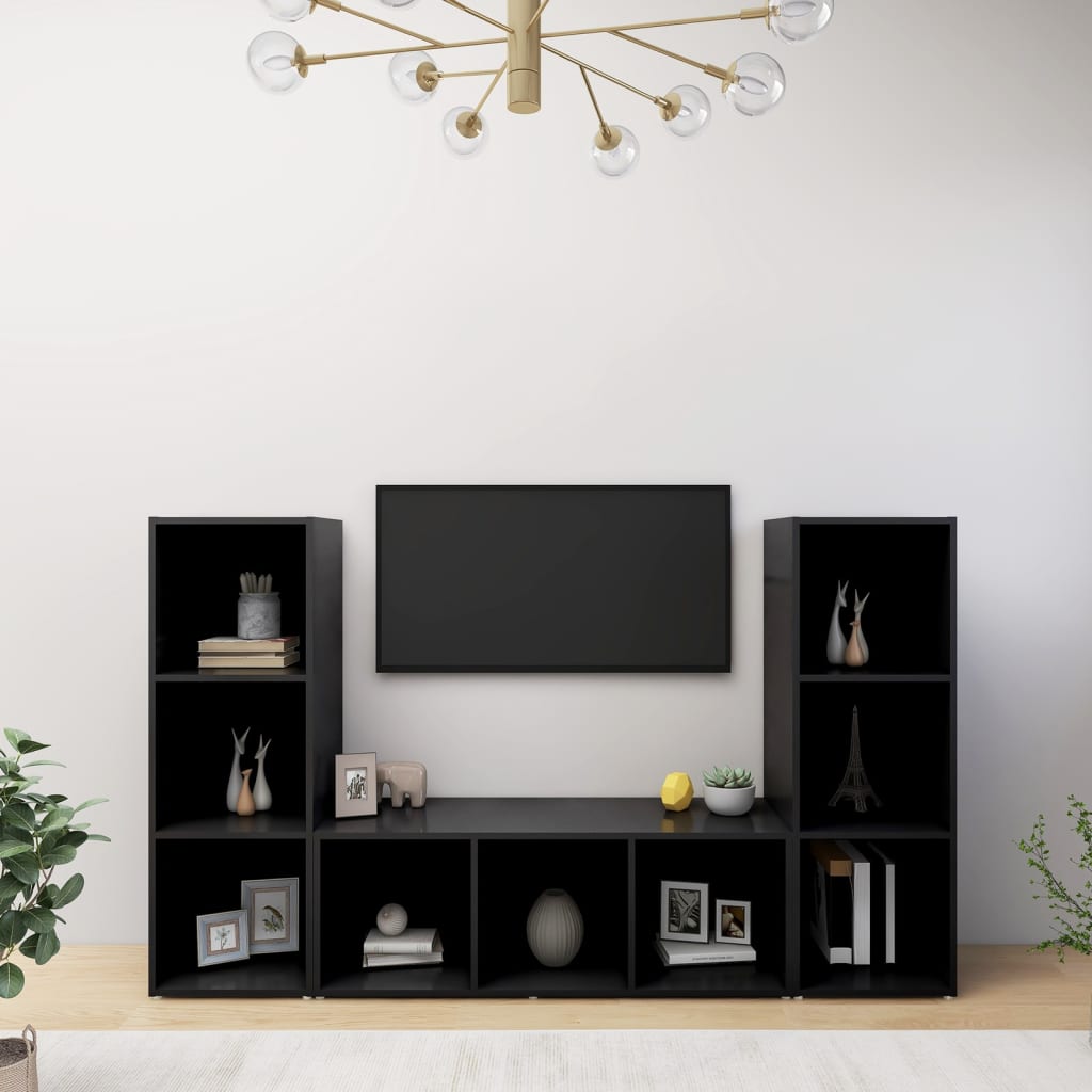 vidaXL TV Cabinets 3 pcs Black 42.1"x14"x15" Chipboard