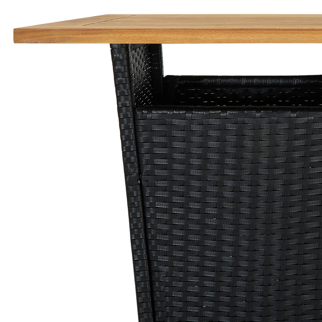 vidaXL Bar Table Black 23.6"x23.6"x43.3" Poly Rattan and Solid Acacia Wood