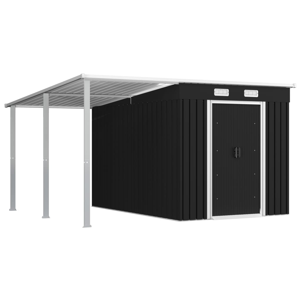 vidaXL Garden Shed with Extended Roof Anthracite 132.3"x106.3"x71.3" Steel