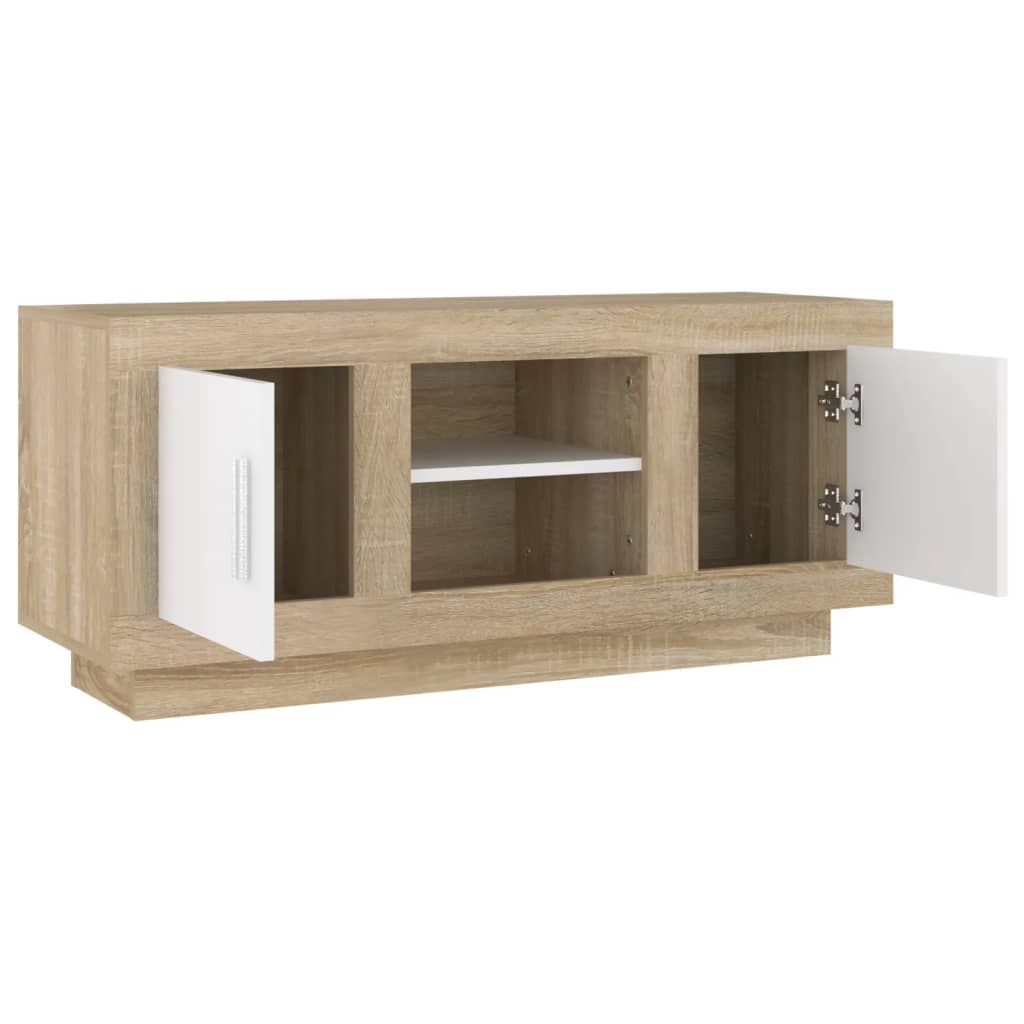 vidaXL TV Stand White and Sonoma Oak 40.2"x13.8"x17.7" Engineered Wood